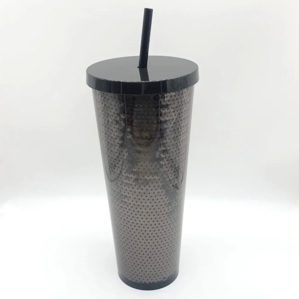 Starbucks Black Sequins Cold Cup Tumbler with FREE EXTRA LID 24oz